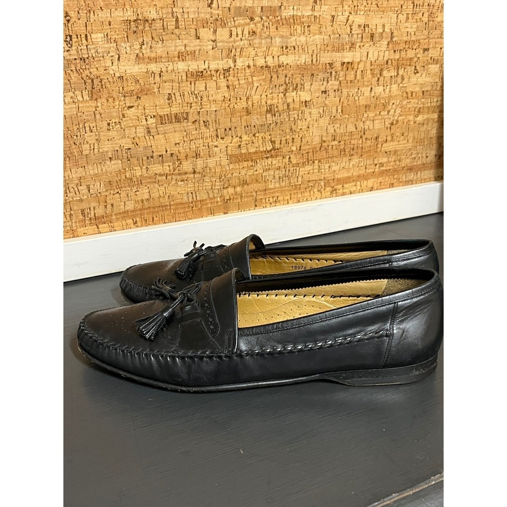 Santoni Mens Black Leather Tassel Loafers Brogue Wingtip Made in Italy Size 12 D - Picture 4 of 13